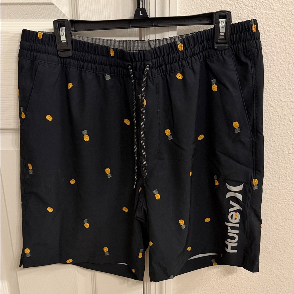 Hurley Black Swim Shorts with Yellow Pineapple Print